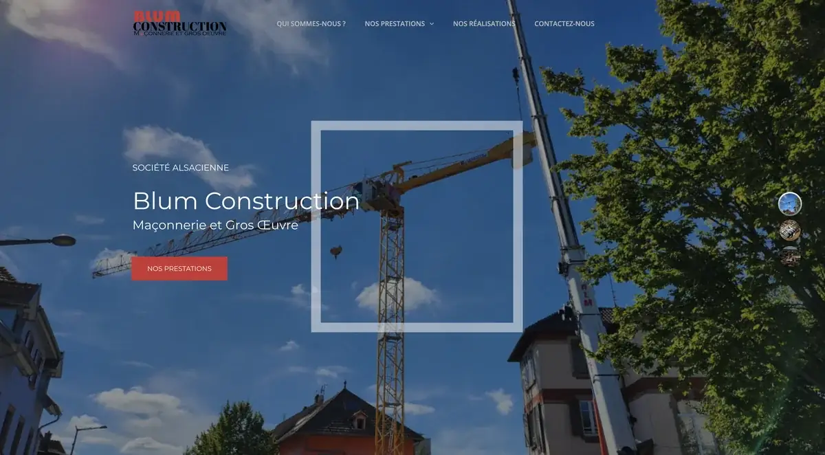 Page d’accueil du site Blum Construction, maçonnerie et gros œuvre en Alsace