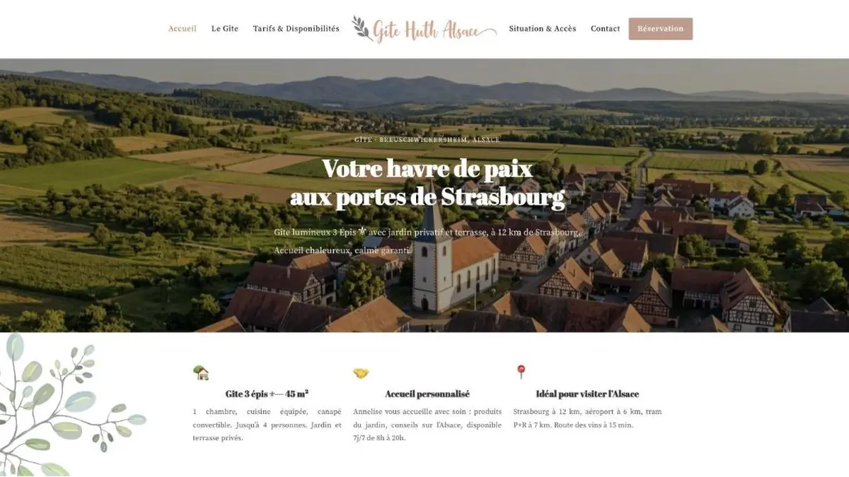 Page d’accueil du site du gîte Huth à Breuschwickersheim