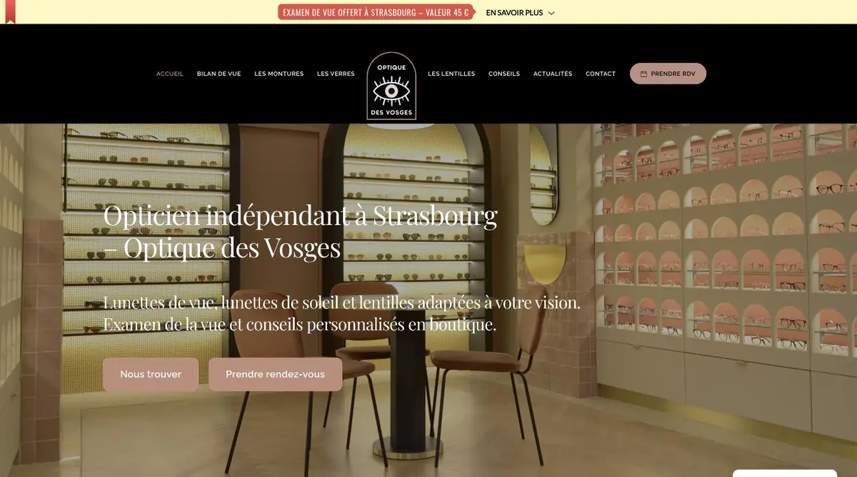 Page d’accueil du site Optique des Vosges, opticien à Strasbourg