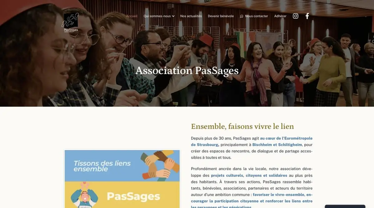 Page d’accueil du site de l’association PasSages à Bischheim