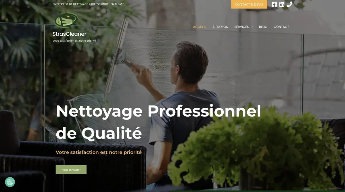 Page d’accueil du site StrasCleaner, entreprise de nettoyage à Strasbourg